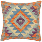handmade Traditional Pillow Rust Blue Hand-Woven SQUARE 100% WOOL  Hand woven turkish pillow  2 x 2